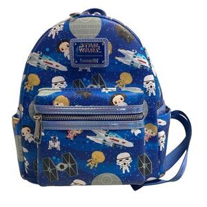 DISNEY PARKS Loungefly Pop Star Wars Backpack Bag Blue Green Yellow White‎